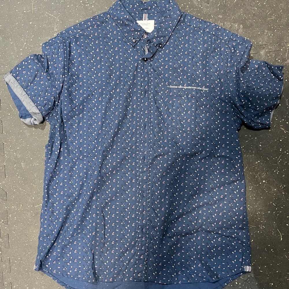 Men's Blue Patterned Short Sleeve Shirt
